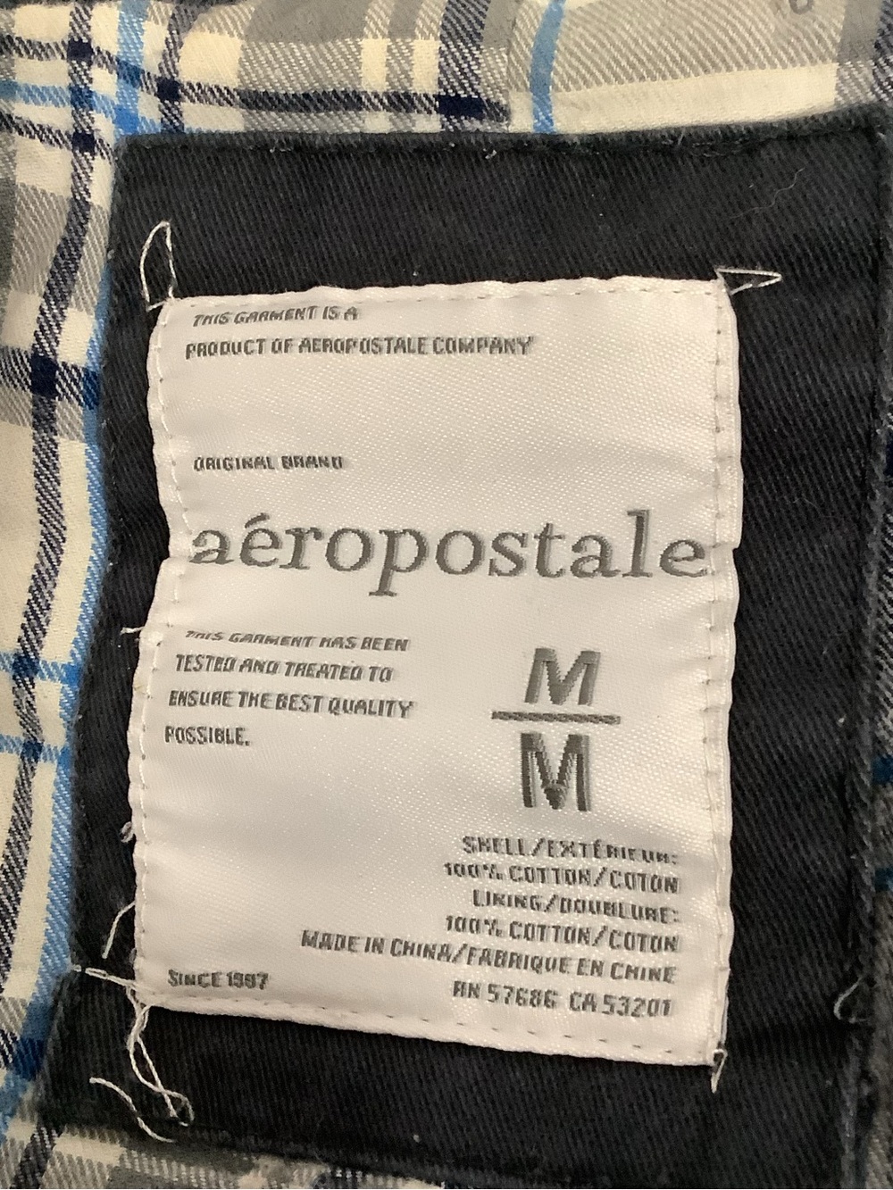 Aeropostale Women’s Dark Gray Zip/Button Up Blue/Gray Plaid inside Hooded Jacket - Picture 12 of 14